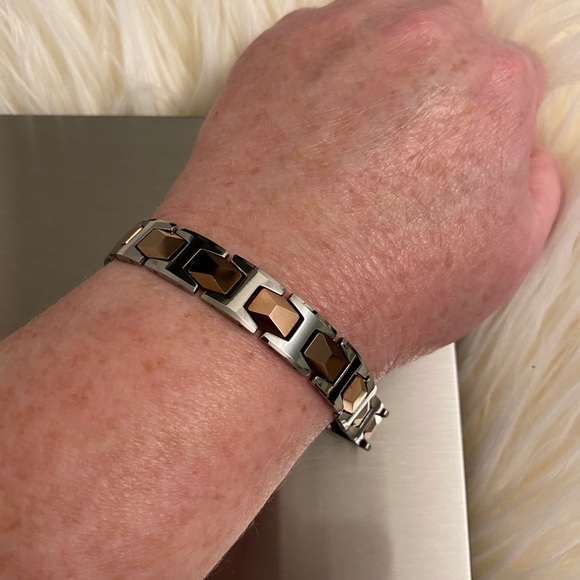 Tungsten Carbide Silver and Rose Gold Bracelet - Picture 3 of 4